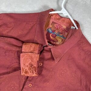 Robert Graham Shirt Mens 2XL Reddish Paisley Jacquard Flip Cuff Long Sleeve